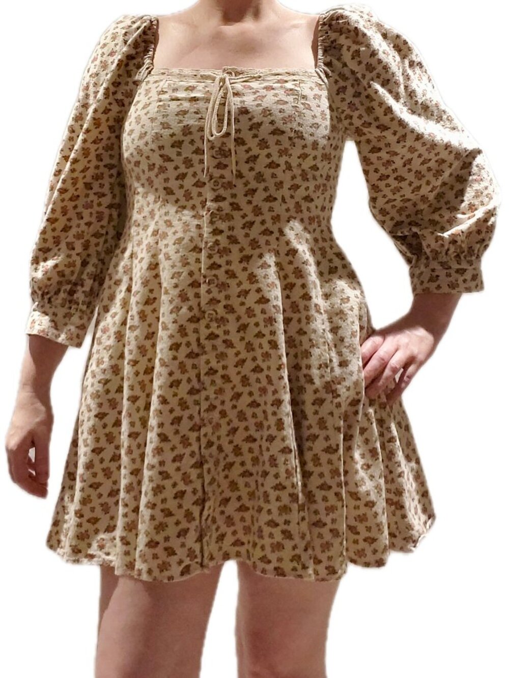 Jade by Jane Floral Puff Sleeve Lace Tie Dress Medium